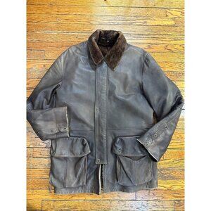 Jacques Locci shearling leather coat jacket size 50 coor brown vintage